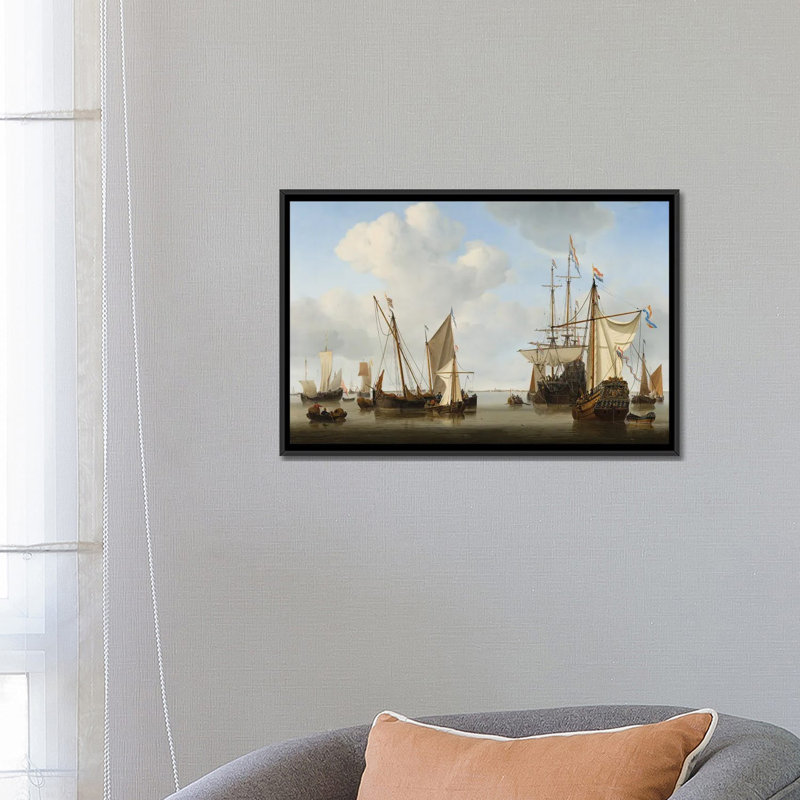 Navires dans les routes, 1658 - reproduction d'art mural - toile encadrée, H 18 po x l 26 po, Noir