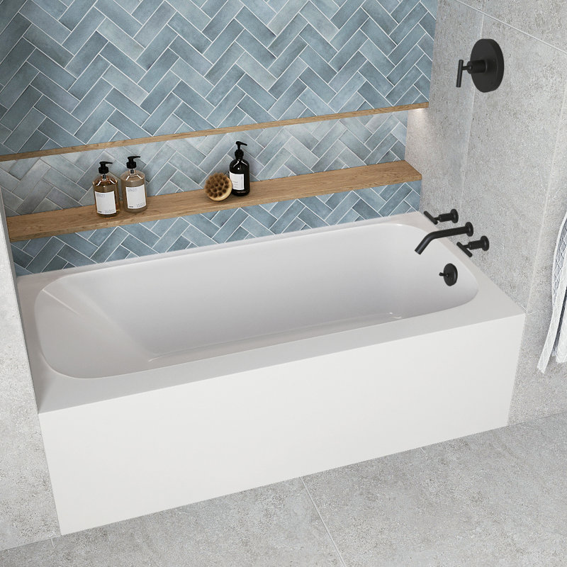 Baignoire en alcôve droite en acrylique blanc brillant avec drain extérieur Streamline 60 po x 30 po Streamline, Noir mat