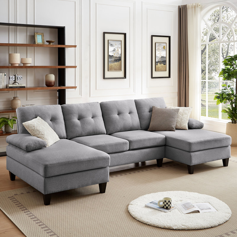 Laith Upholstered U-Shaped Sectional Symmetrical, Ash Fabric