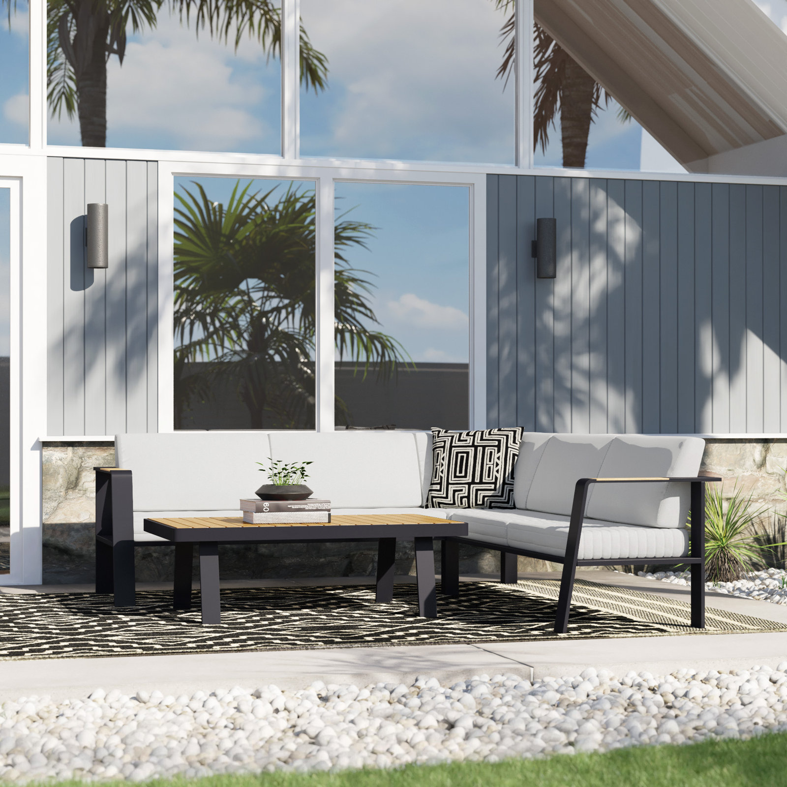 Raven Teak 4 - Person Modular Patio Conversation Set with Cushions, Taupe