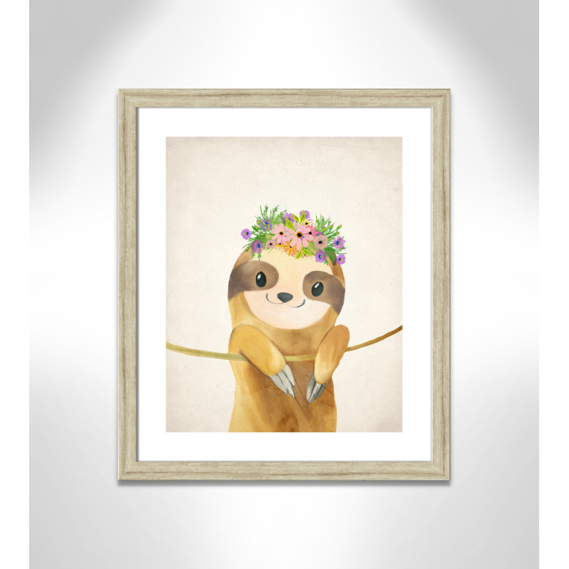 Sloth floral 1, H 26,5 po x l 22,5 po x P 0,63 po, Beige Flat Framed