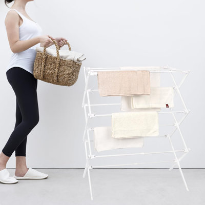 Enhanced Foldable Clothes Drying Rack, White, Single-Tier Portable Laundry Dryer, Compact Size, Durable Metal Frame, Modern Minimalist Style
