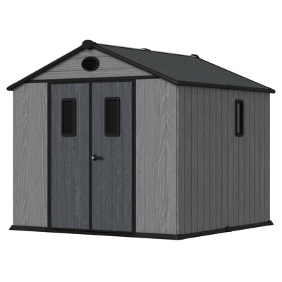 Outdoor Storage Tool Shed With Door And Floor, Plastic Outdoor Storage Shed With Steel Frame, Grey