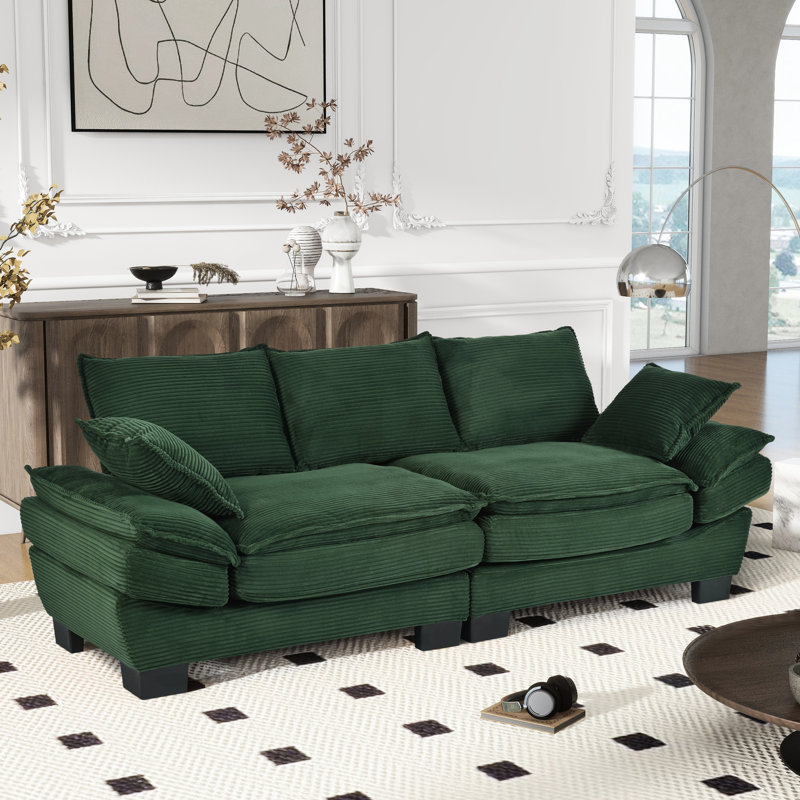 Velours côtelé de 85,4 po Avag, style courbé pour le salon, la chambre à coucher, l’appartement, les accoudoirs confortables, le tissu, la fonction d'économie d'espace avec le revêtement, le matériau de la peau, la fabrication, les instructions d'assemblage faciles