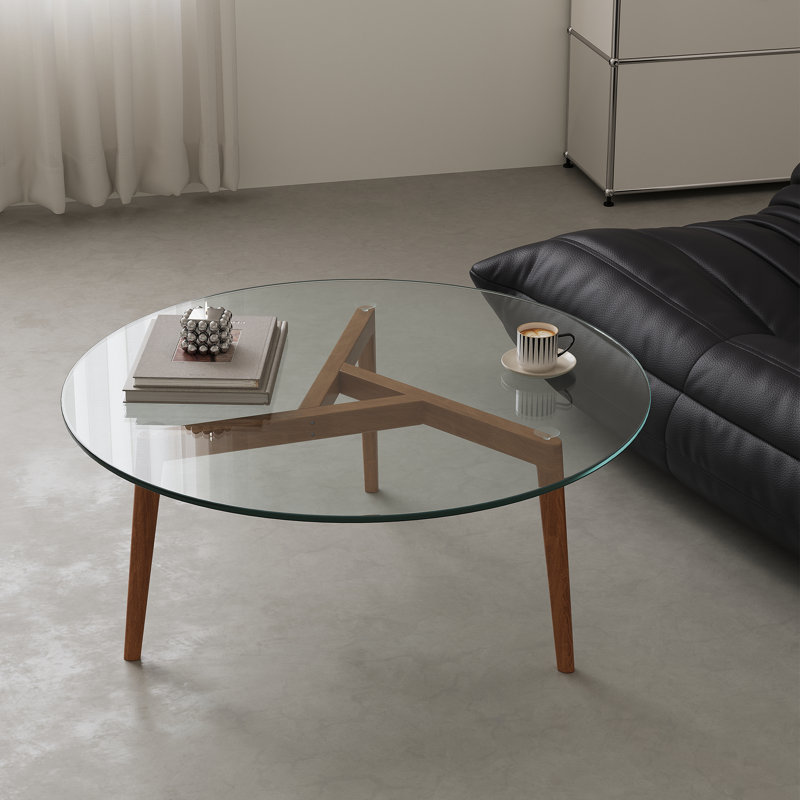 Table basse avec plateau en verre et structure en bois massif