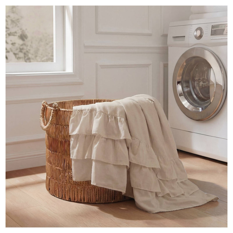 Rideau de douche à volants en polyester 72 po x 72 po beige - Shabby Chic Layered Design, H 72 po x l 72 po, Beige