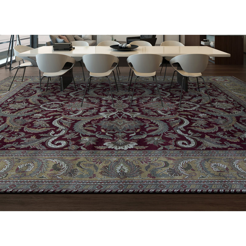 Tapis rouge foncé de haute qualité noué à la main