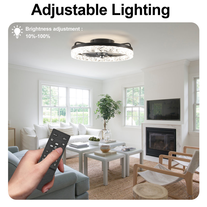 20" Low Profile Black Flush Mount Ceiling Fan with Dimmable LED Light, 6‑Speed Quiet DC Motor, App & Remote Control, Modern Ceiling Fan for Bedroom