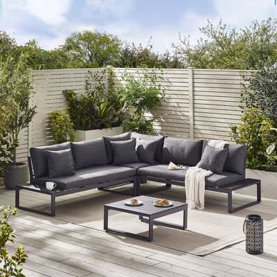 Loreto Outdoor 6 Seat Corner Sofa Set with In-Built Side Tables for Modern Garden Patio (Cover Included)