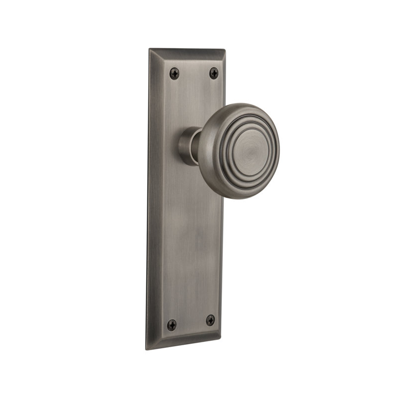 New York Plate with Deco Door Knob, Antique Pewter