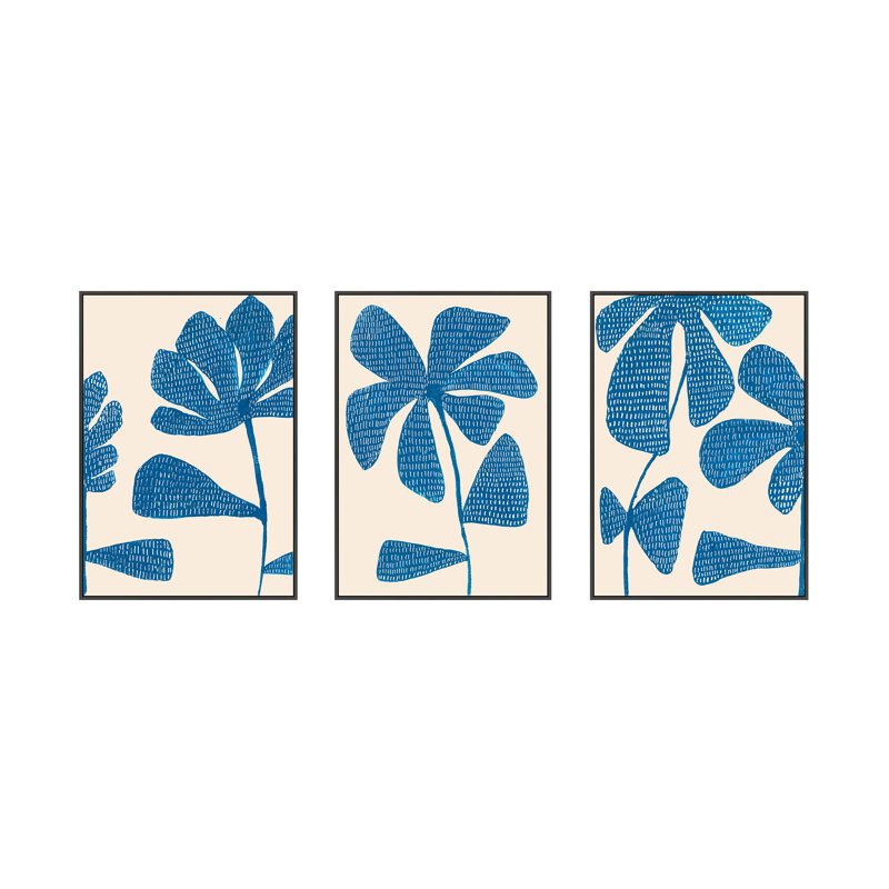 Ceramic Blue 1-3. Set of 3 by Andrea Stokes - Framed Wall Art, 20" H x 14" W, Black Picture Framed Canvas