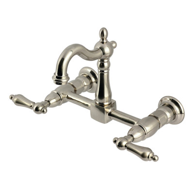 Kingston Brass Heritage Double-Handle 2-Hole Wall-Mount Bridge Kitchen Faucet