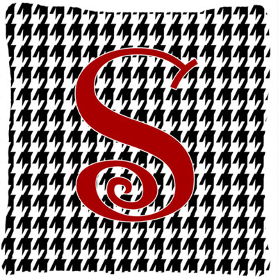 Monogramme initiale Houndstooth noir intérieur/extérieur Throw Pillow