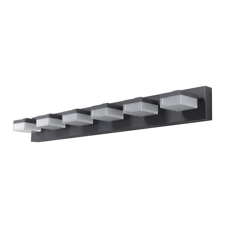 Luminaire de salle de bain à DEL à intensité variable moderne, 6000 K, Six lumières, Noir mat