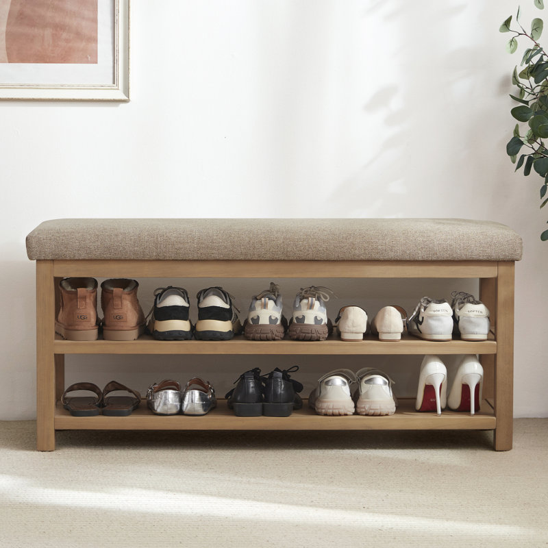 Banc de rangement pour chaussures rembourré Hahnville, H 21,3 po x l 46,1 po x P 13,8 po, Brun