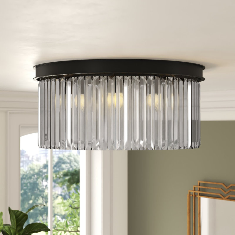 Yazmin Crystal Flush Mount, Gray, Matte Black