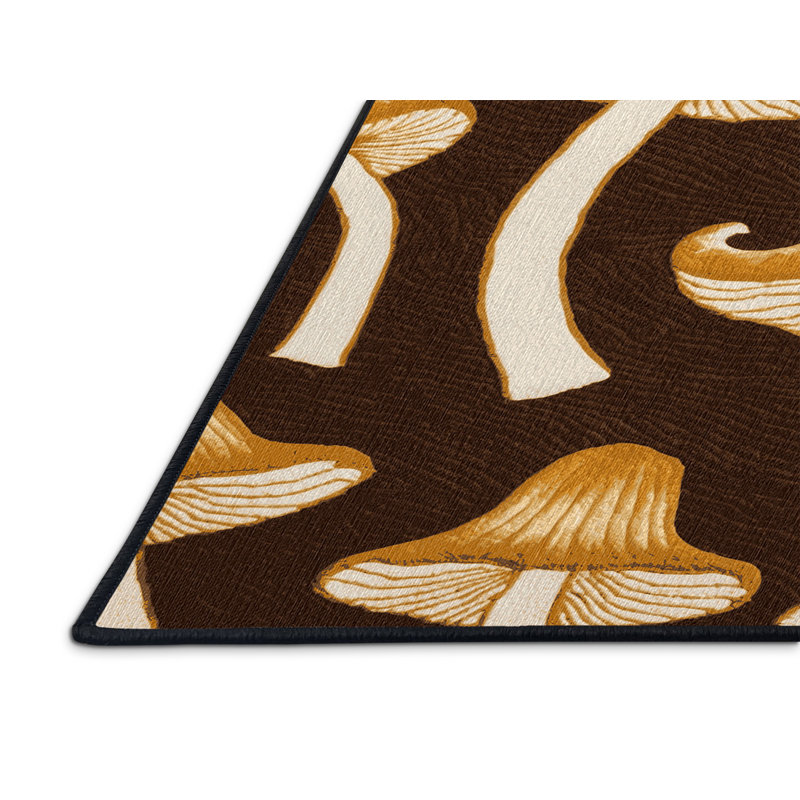 Washable Chanterelle Mushroom Vegetables Area Rug, Rectangle 5' x 7'