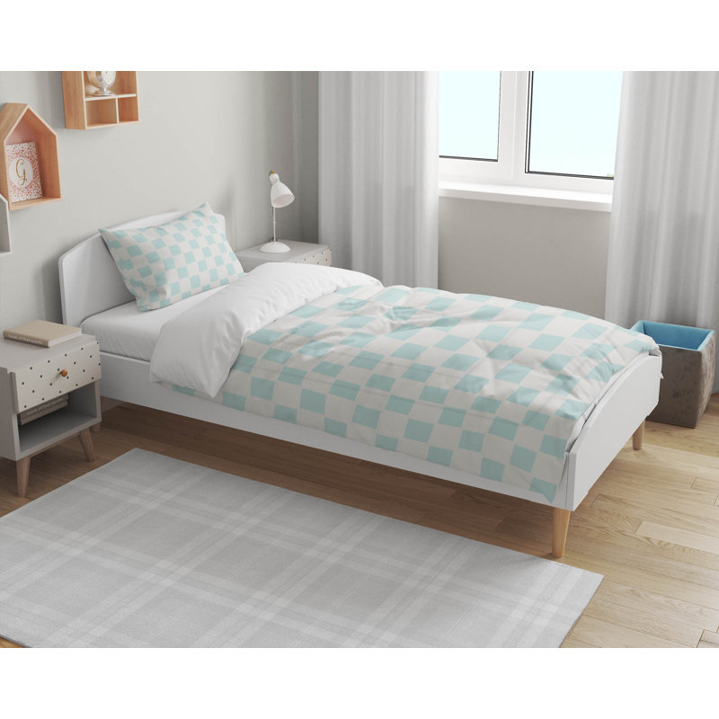 Checkered Comforter Set, Light Blue