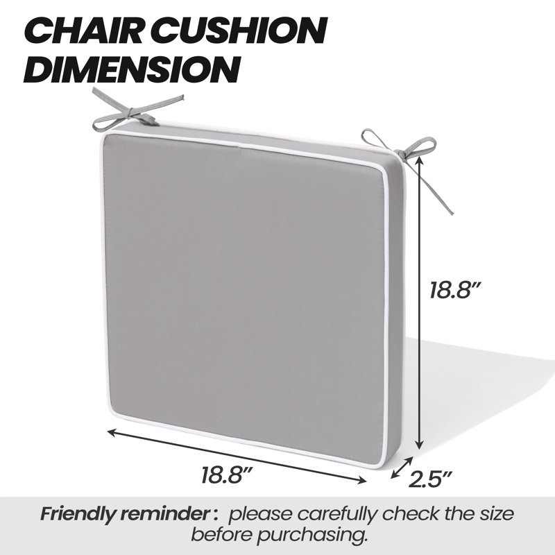 Outdoor Dining Chair Cushion, Gray, 18.8" W x 18.8" D