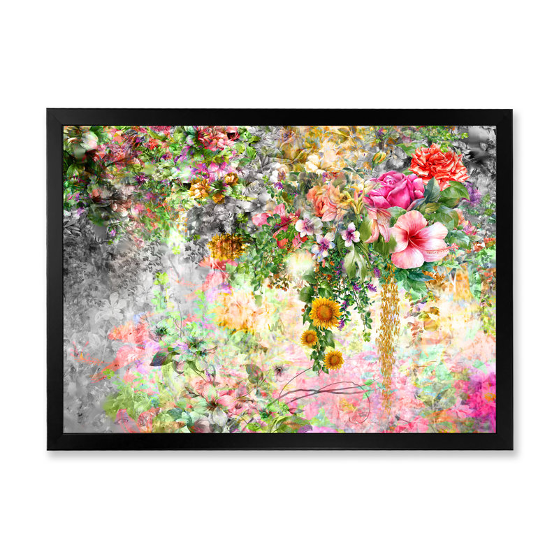 «Modern Pink and Green Summer Garden IV», reproduction sur toile flottante, H 8 po x l 12 po x P 1 po, Cadre noir