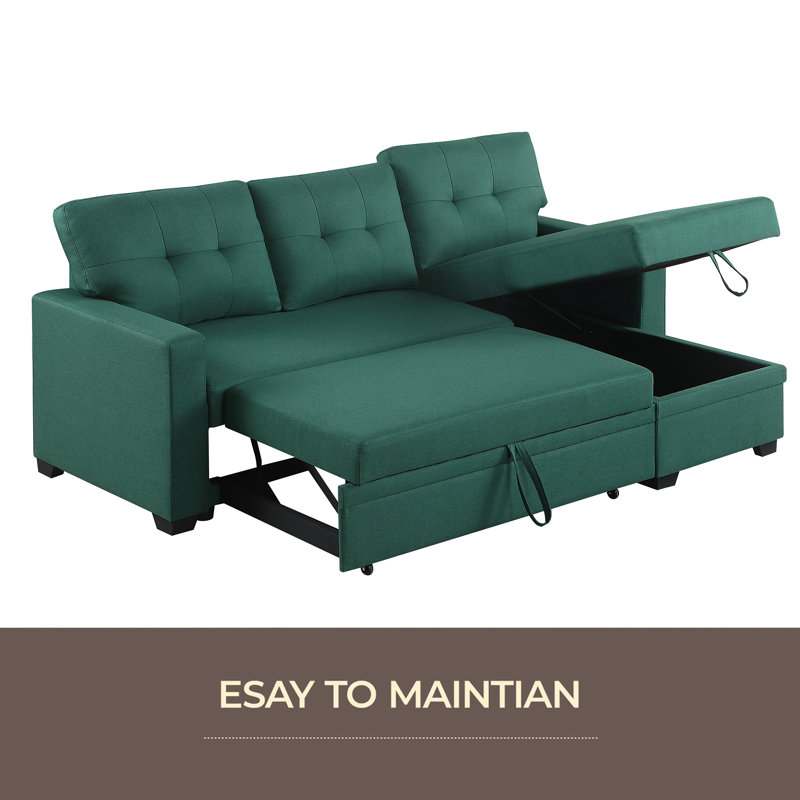 Canapé modulaire rembourré avec méridienne, Lin vert