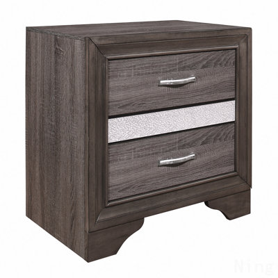 Glamorous Two-Tone Finish Bedroom Nightstand With Hidden Jewelry Drawer, Polish Chrome Bar, Bedroom Furniture
