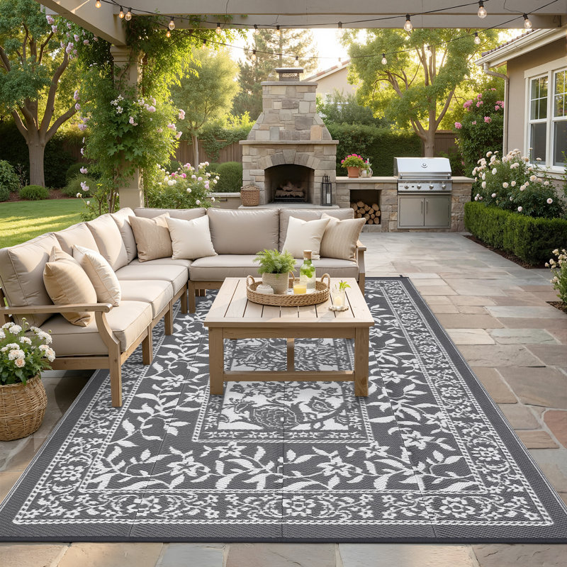 Area Rugs Reversible Traditional Outdoor Rug Waterproof Outdoor Furniture for Backyard, Deck, Camping, Balcony, Beach, Gray