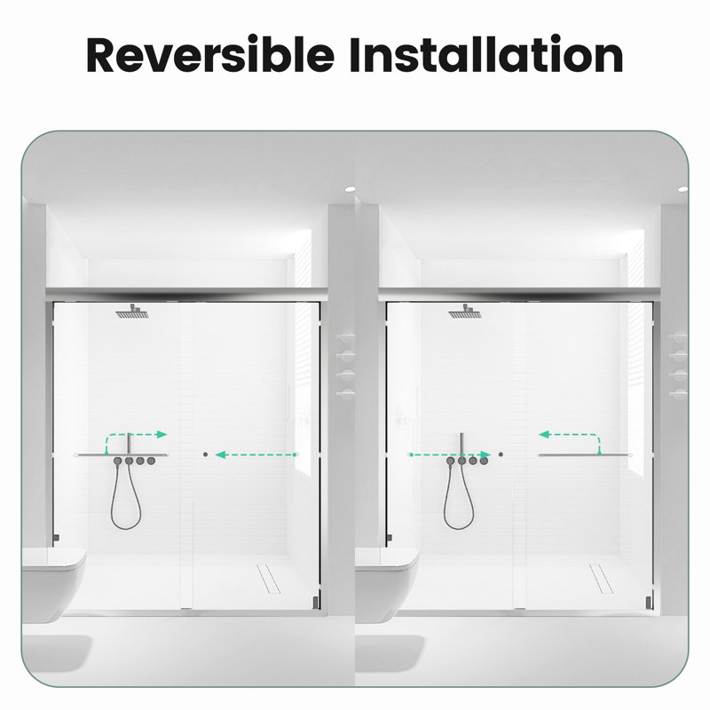 Double Sliding Bypass Door, 70" H, 56 - 60 In. Width, 6Mm Tempered Glass, , Fashionable Style Semi- Shower 1/4" Stable Operation