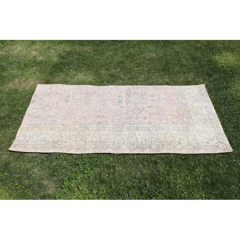 Vintage Faded Anatolian Turkish Oushak Rug Ideal for Bedroom, Dorm, or Salon Decor in Beige