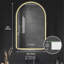 Miroir arqué noir 32 po x 60 po pour salle de bain, indicateur de temps et de température, brouillard, 3 options de couleur, rétroéclairage, fonction de style moderne, option de mode d'éclairage réglable, meuble-lavabo à cadre en aluminium