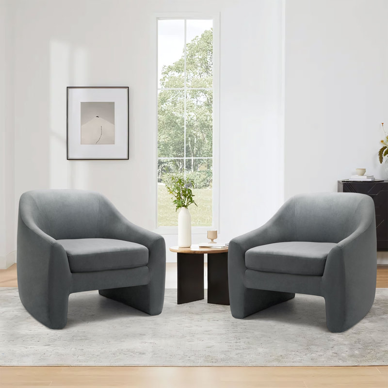 Fauteuil demi-tonneau rembourré Esly, Chenille beige