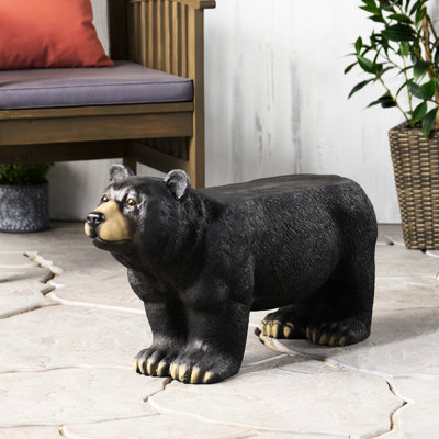 Banc d'extérieur léger en béton noir mat en forme d'ours - Aucun assemblage requis, 83 cm L x 29 cm P x 43 cm H - Avec image