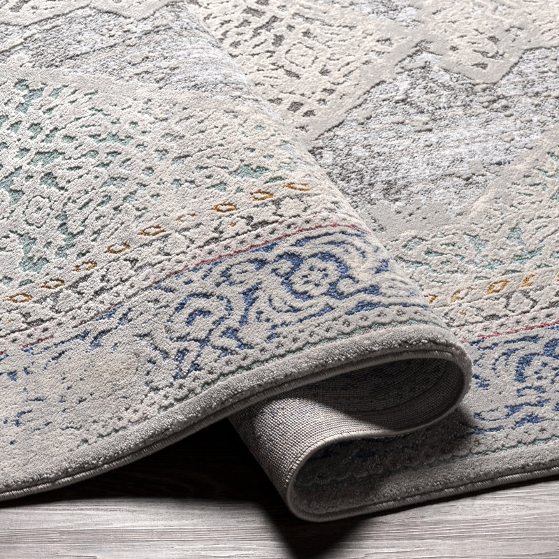 Tapis oriental bleu / ivoire / bleu sarcelle Didmarton, Rectangle 6 pi 7 po x 9 pi