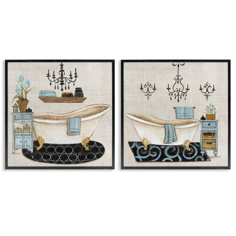 Ensemble de 2 giclées bleues pour salle de bain Blue Relaxation, design par Janet Tava, H 12 po x l 24 po