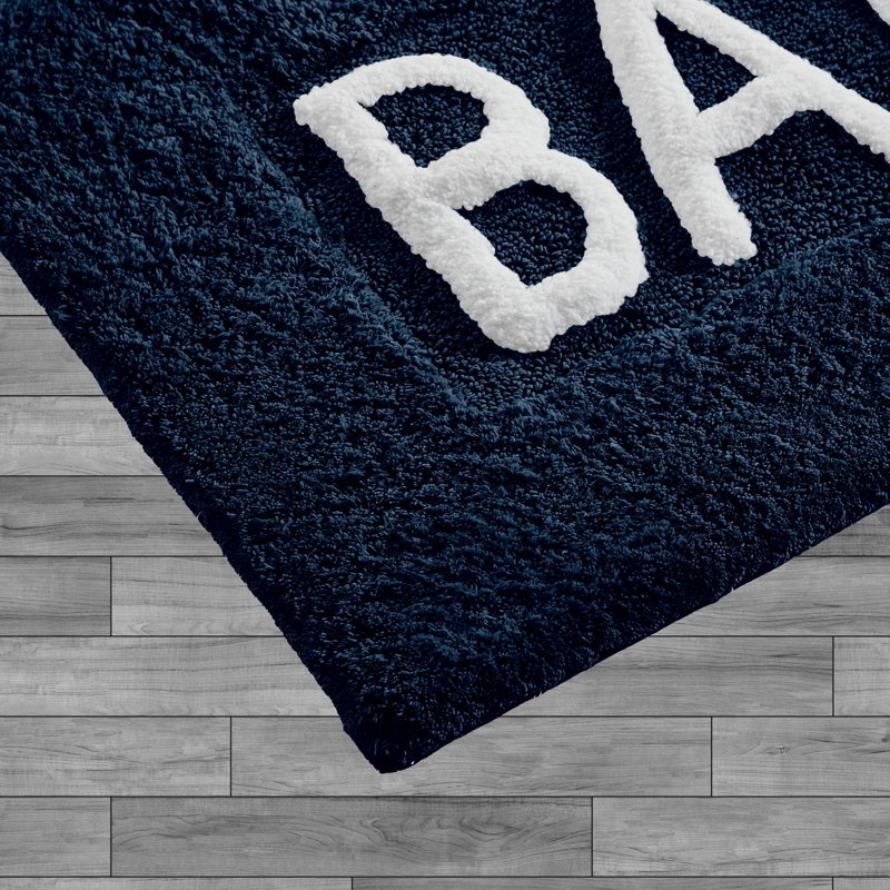 Cotton Blend Non-Slip Bath Rug, Navy