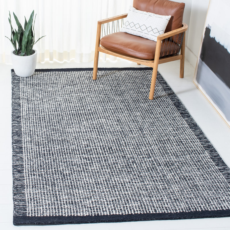 Tapis en laine / coton touffeté à la main Metro en ivoire / noir, Rectangle de 5 pi x 8 pi