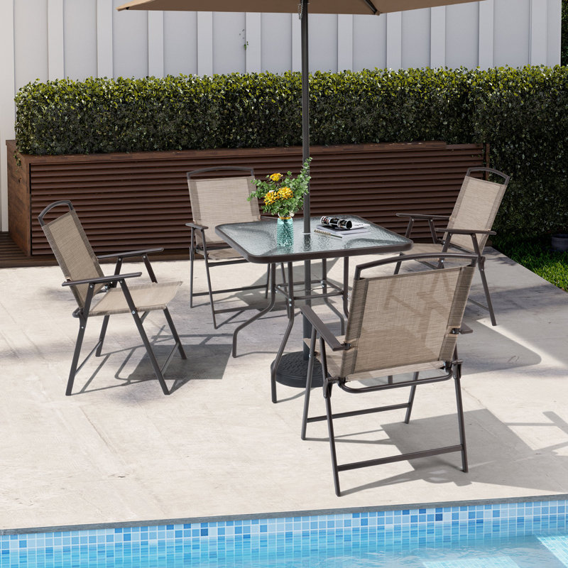 Spirit 4 - Person Patio Dining Set with Unbrella Hole and Folded Chairs, Beige