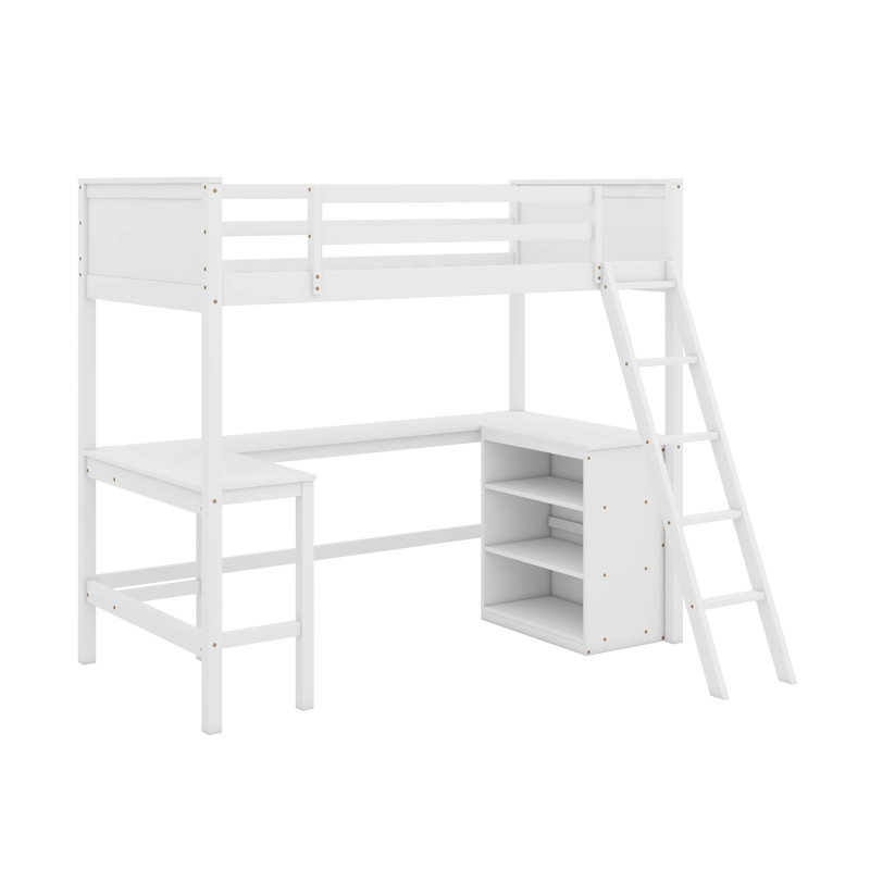 Lit mezzanine simple avec tablettes et bureau