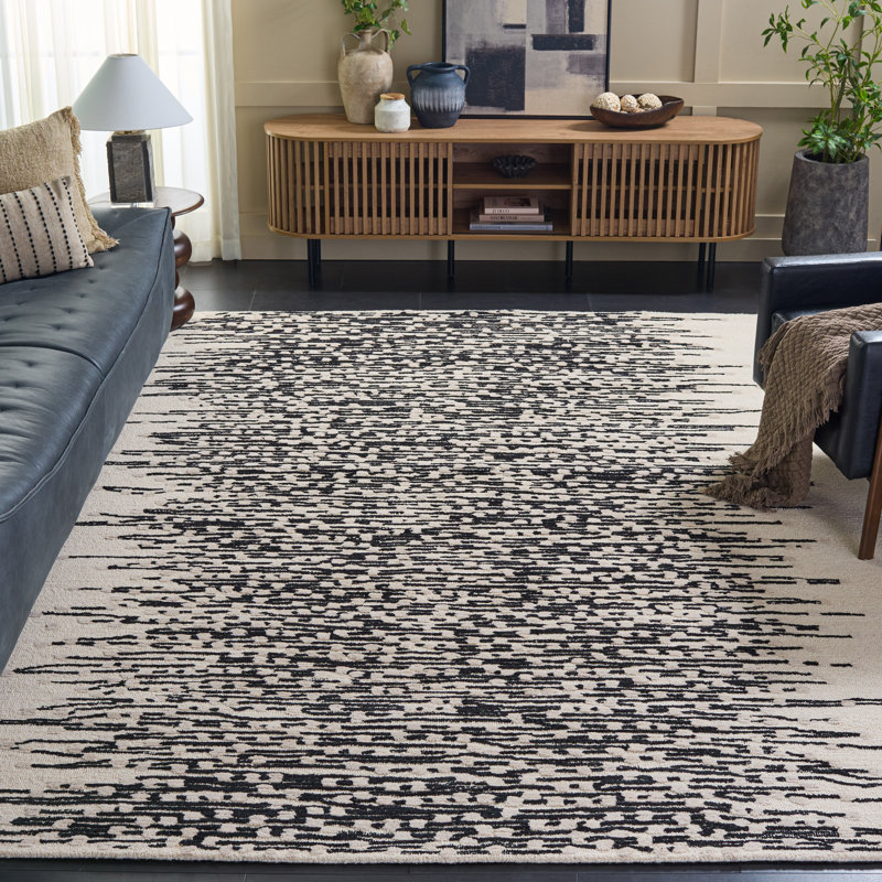 Metro Hand Tufted Wool/Cotton Abstract Rug in Ivory/Black, Rectangle 9' x 12'