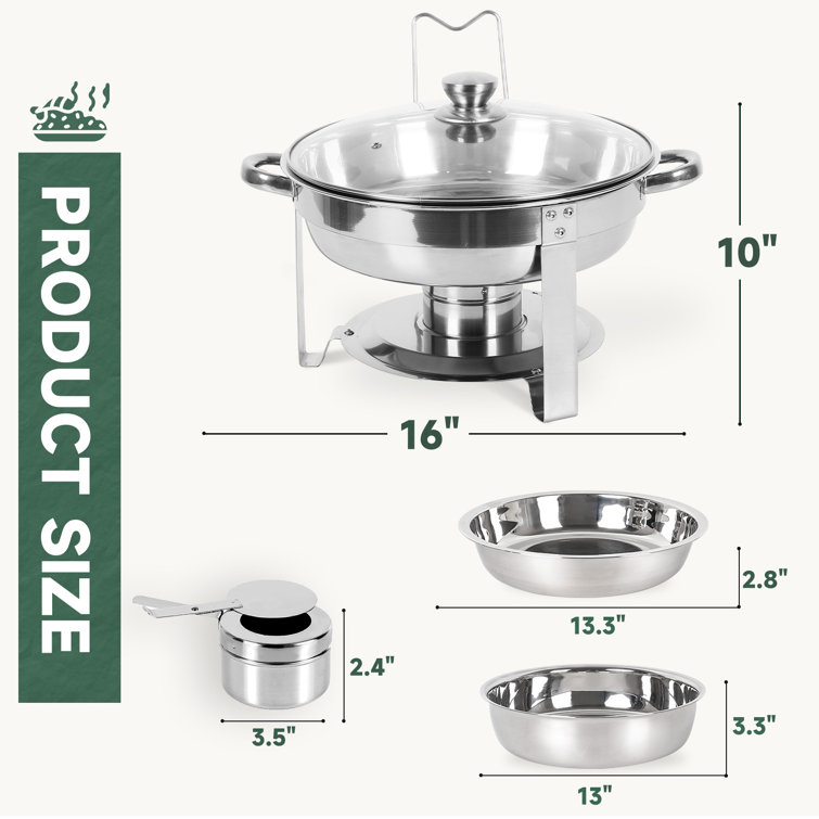 The Party Aisle™ 5QT Chafing Dish Buffet Set 4 Pack with Glass Lid, Round Stainless  Steel Chafer for Catering & Reviews