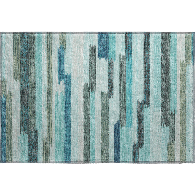 Premium Machine Washable Mayfield AMF114 Abstract Rug, 1'8" x 2'6", Turquoise