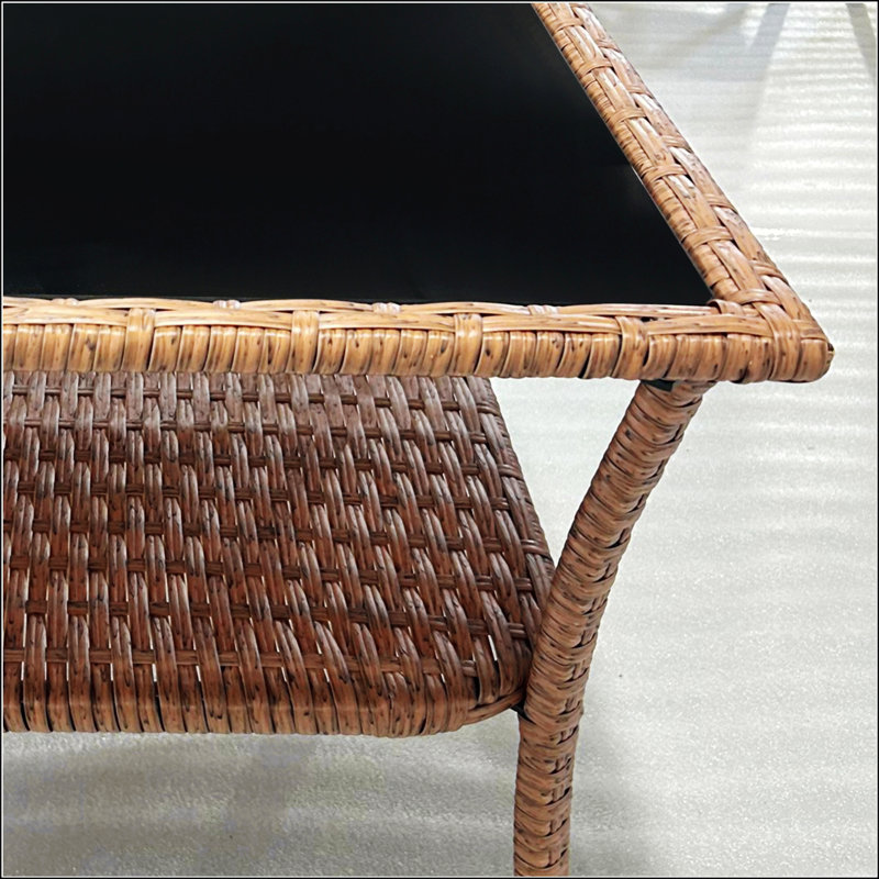 Outsunny Rattan Square Outdoor Coffee Table With Storage Shelf And Tempered Glass Top, Aluminum Frame, Sand
