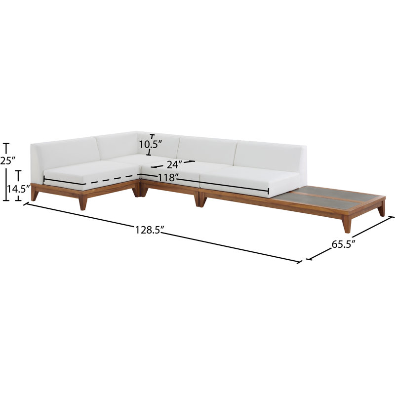 Rio 128.5" Wide Outdoor Left Hand Facing Patio Sectional with Cushions