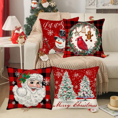 Merry Christmas Pillow Covers 20"X20" Red Black Buffalo Christmas Farmhouse Decoration Xmas Tree Snowman Santa Claus Cardinal Pillows Winter Snowflake Holiday Throw Cushion Case