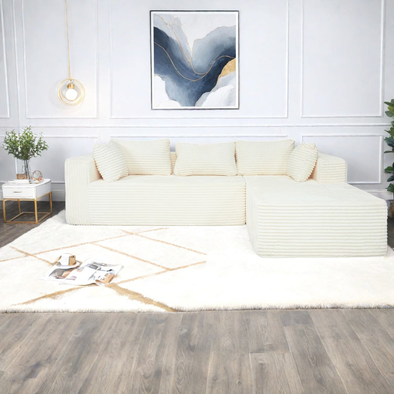Canapés modulaires à compression, canapé en L moderne de 100 pouces en velours côtelé pour la maison