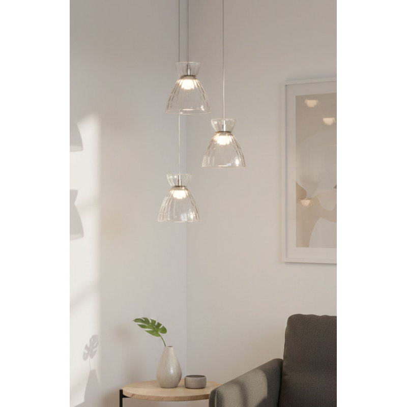 3 - Light Chrome LED Cluster Pendant, Transparent