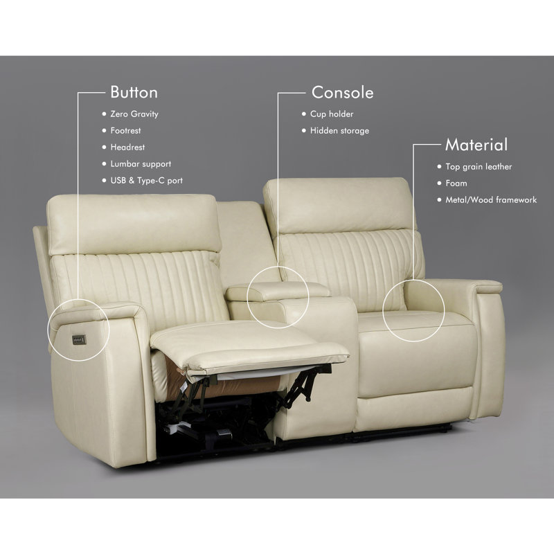 Genuine Leather And Zero Gravity Sofa Set With Power Headrest And Power Lumbar , Beige Genuine Leather