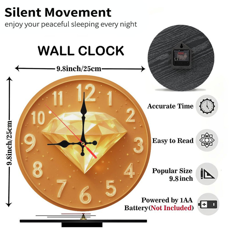 Horloge avec diamant doré