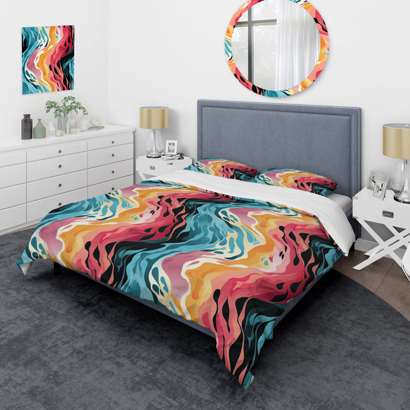Literie multicolore futuriste Fusion I, Housse de couette pour très grand lit et 2 très