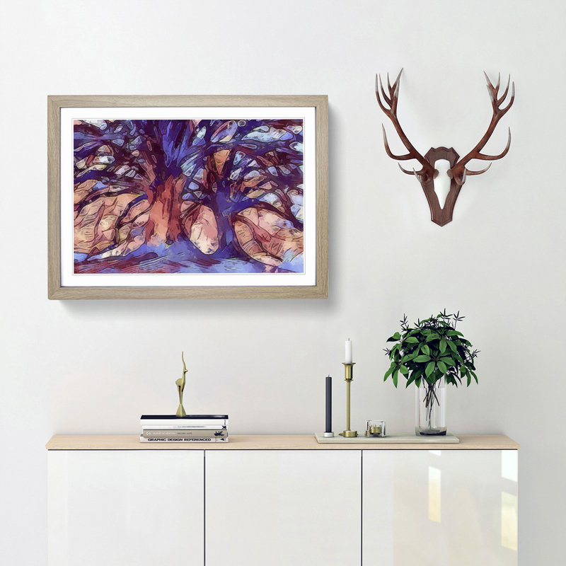 Two Beautiful Trees in Abstract - Picture Frame Painting Print, 27cm H x 36cm W x 2cm D, Oak Framed